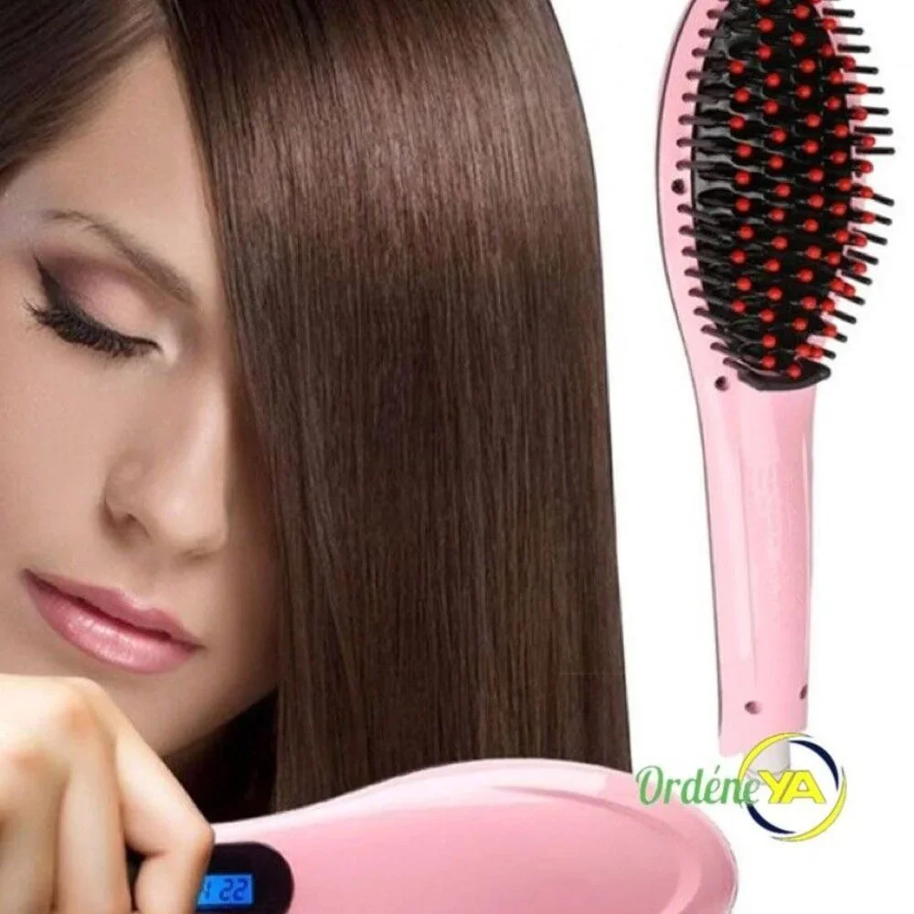 Thermal Hair Brush Ceramic Straightener Pink Petal Reduces Frizz & Damage - Picture 1 of 7